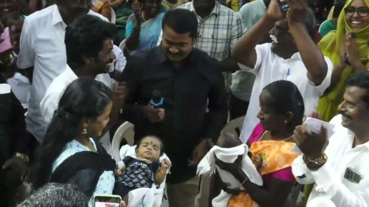 ஆர்பாட்டக் களத்தில் பெயர் சூட்டும் நிகழ்வு | சிறப்புமுகாமிலிருந்து 4 தமிழர்களை விடுவிக்கக்கோரி